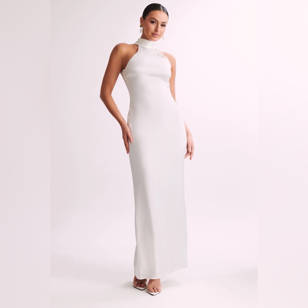 COPY - Meshki Claire Satin Drape Back Maxi Dress - White NWT Size Small